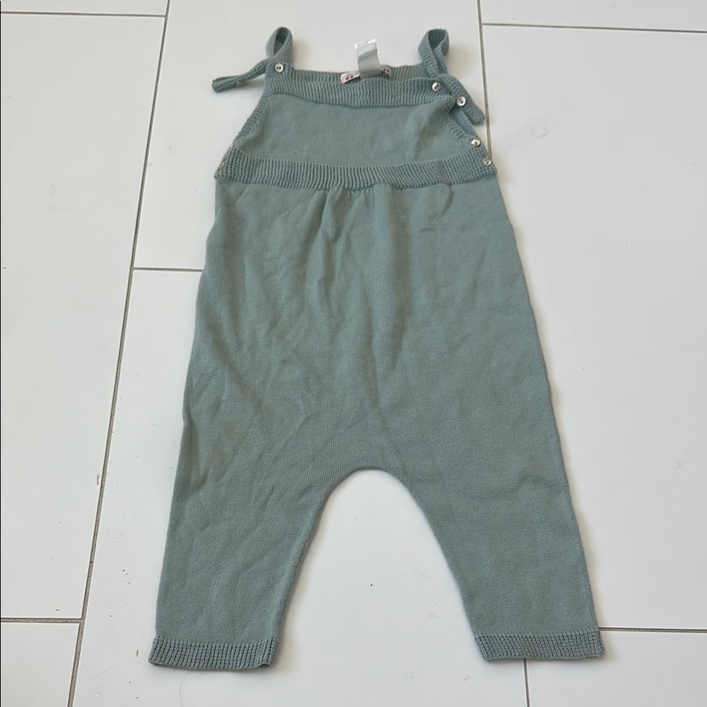 Bonpoint baby sage Green Knit Overalls 12m cotton pearl buttons